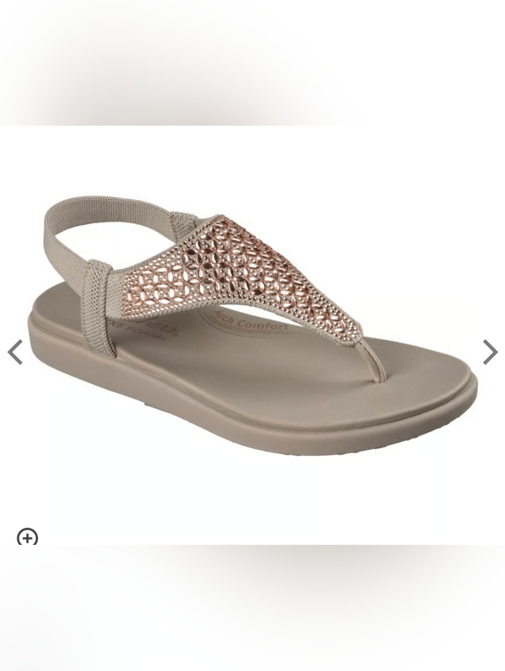 Skechers Meditation Luxe Embellished Taupe Sandal with Rose Gold Accents 7 New